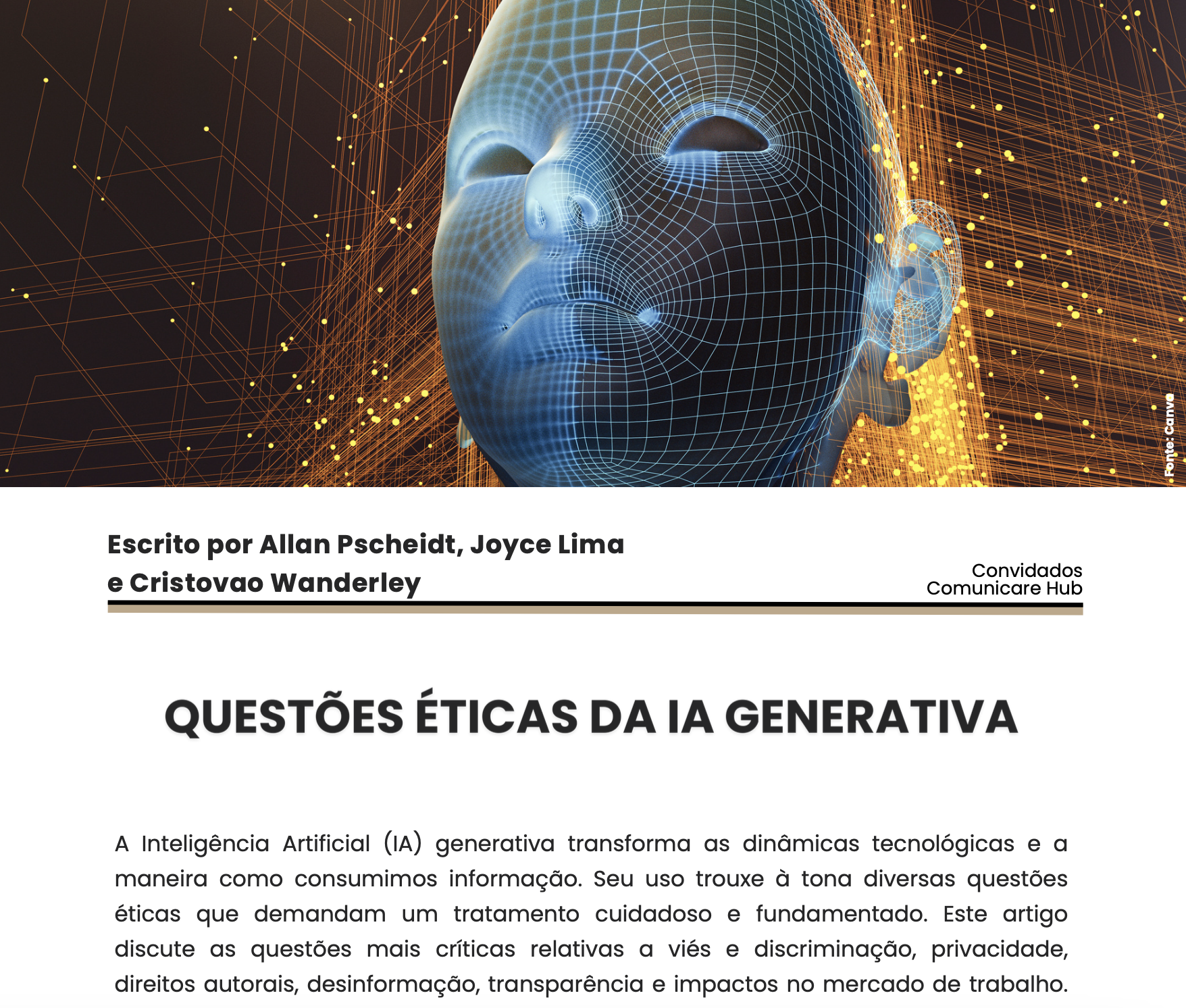Ética da IA generativa: artigo de Allan Pscheidt na ComuniCareHub (2024)
