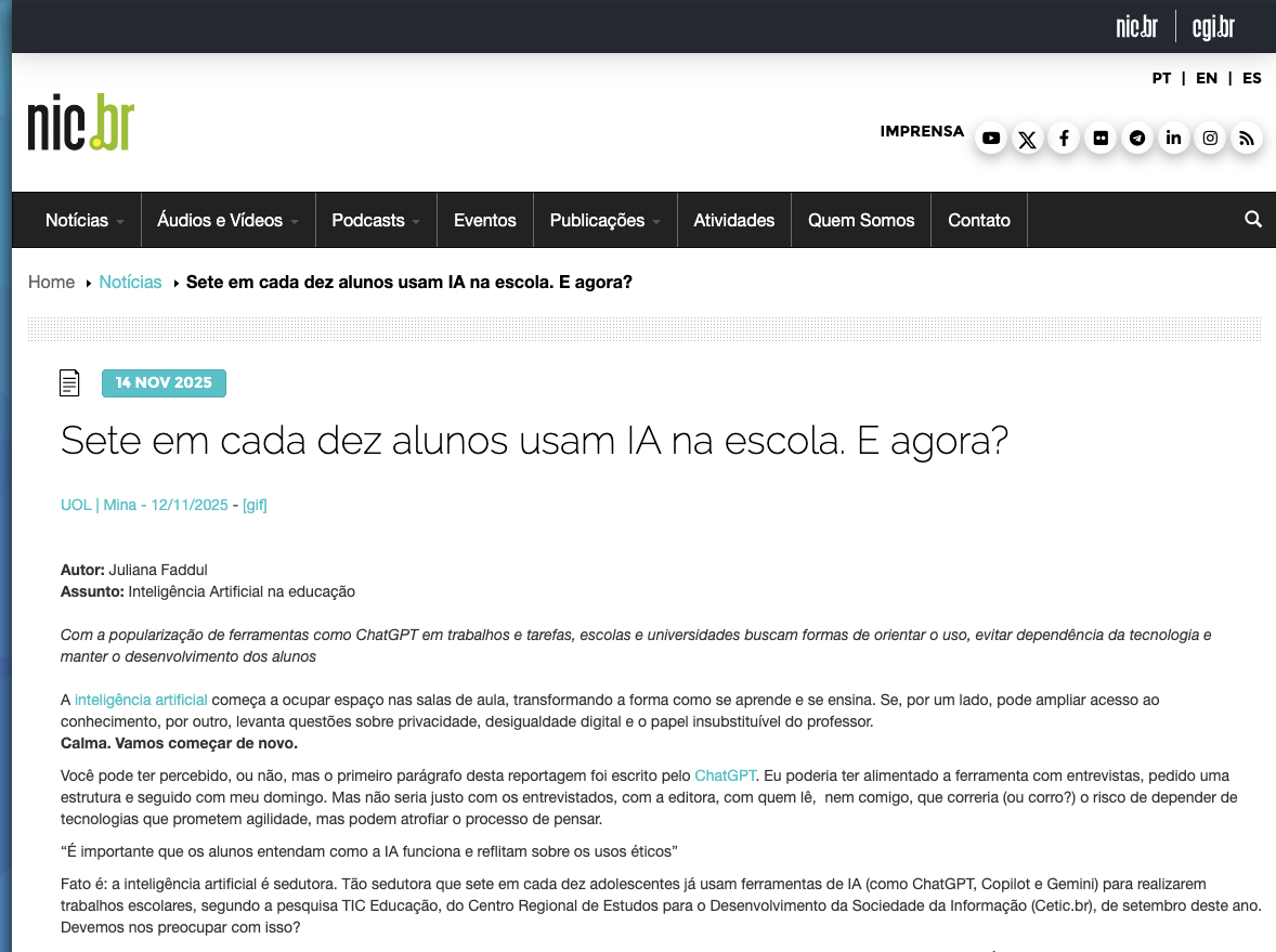 Inteligência Artificial na Educação: sete em cada dez alunos já usam IA na escola