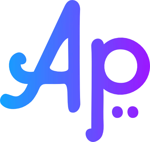 Logotipo estilizado com as letras 'A' e 'p' em gradiente de azul a roxo.